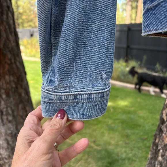 Abercrombie & Fitch Blue Denim Jacket with Brown Patch English paper piecing. - Picture 4 of 6